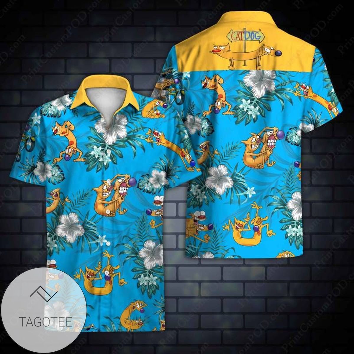 Cat With Friends For men And Women Graphic Print Short Sleeve Hawaiian Casual Shirt