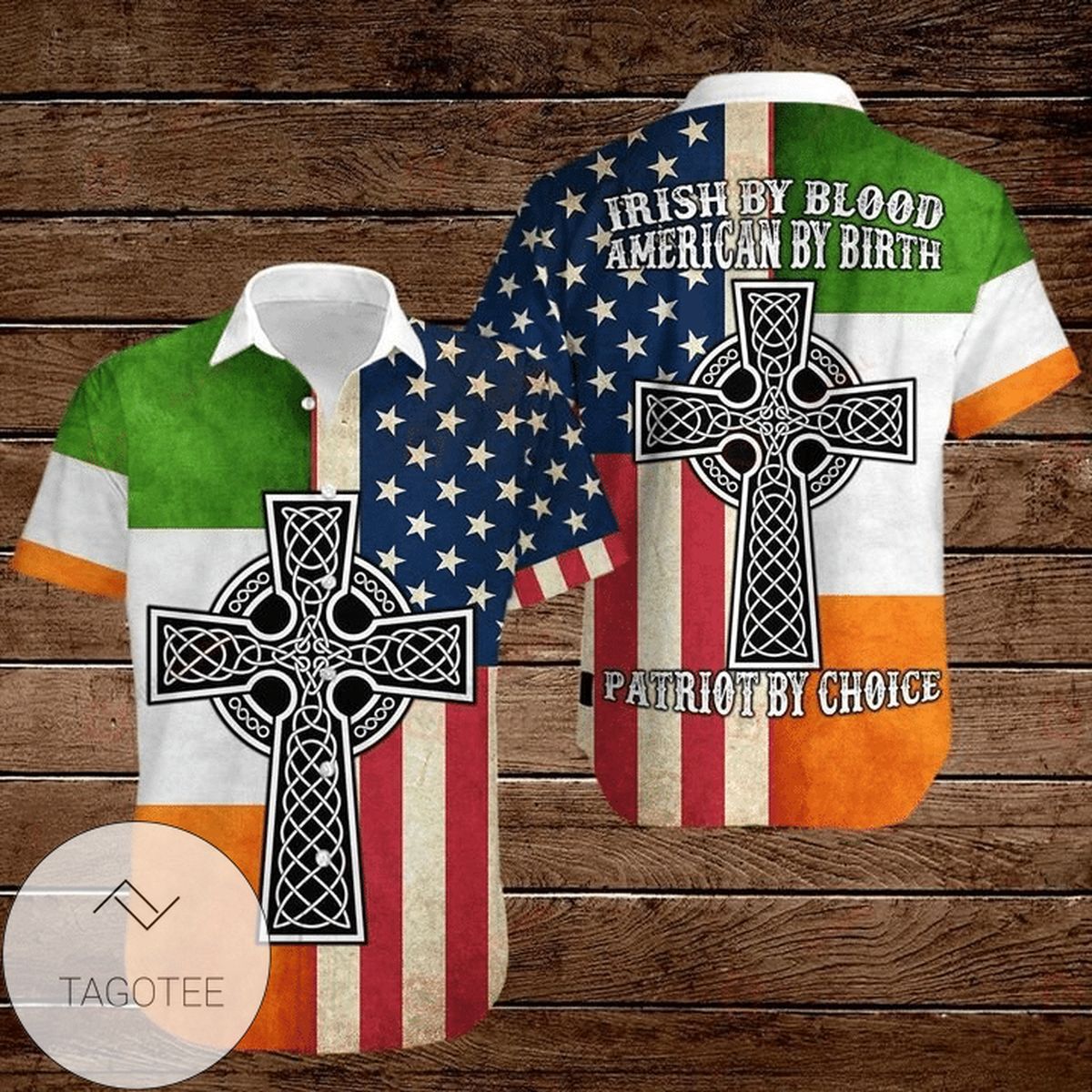 Celtic Cross 4th Of July Independence Day Irish By Blood Patriot By Choice Graphic Print Short Sleeve Hawaiian Casual Shirt