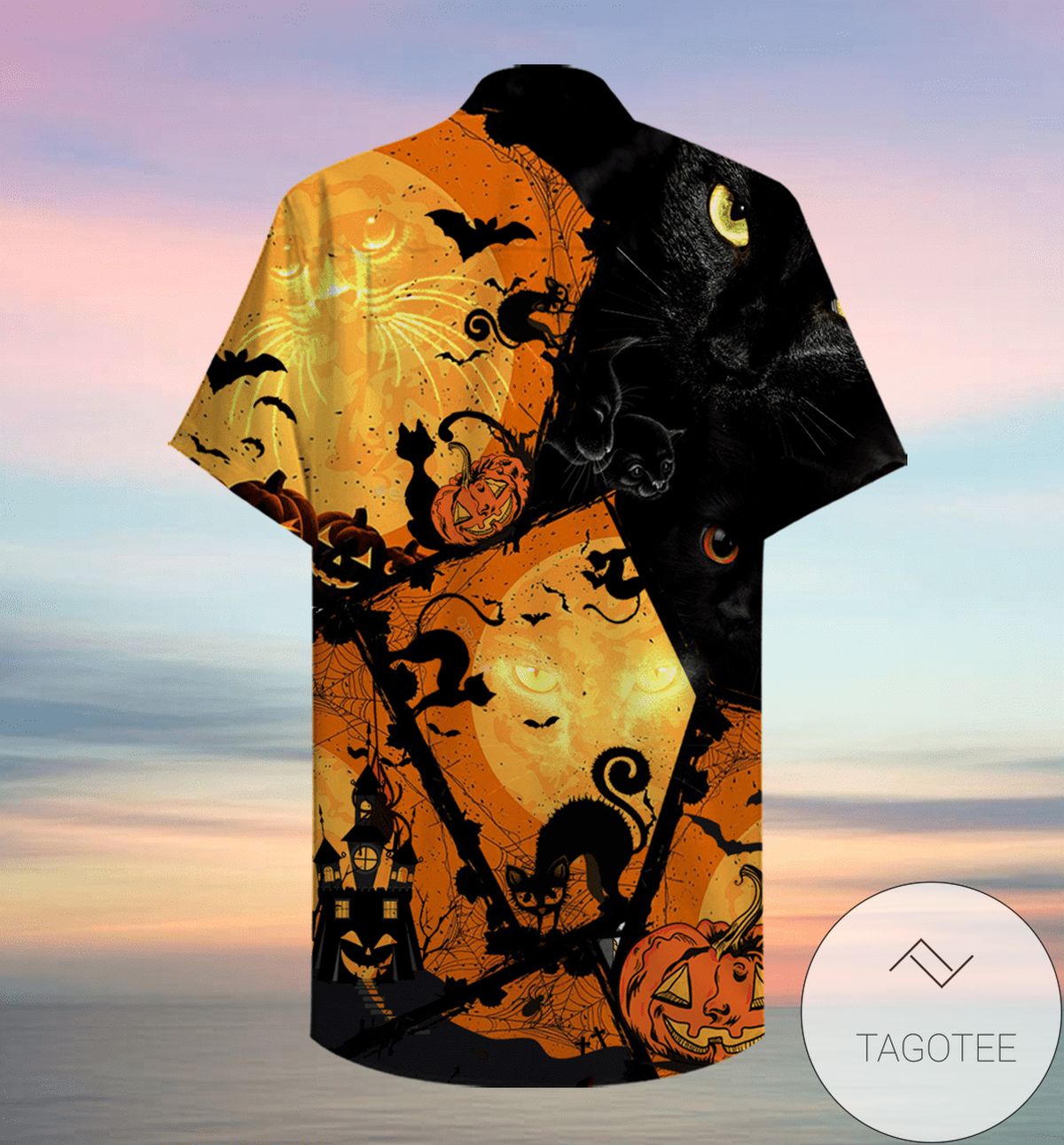 Check Out This Awesome Black Cats In A Haunted House Unisex Hawaiian Shirt