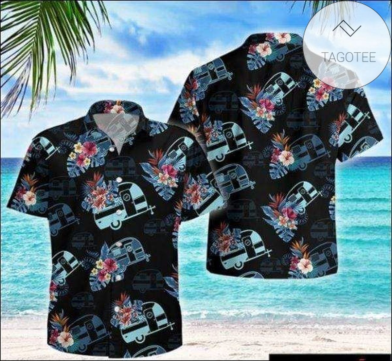 Check Out This Awesome Camping Car Black Hawaiian Aloha Shirts