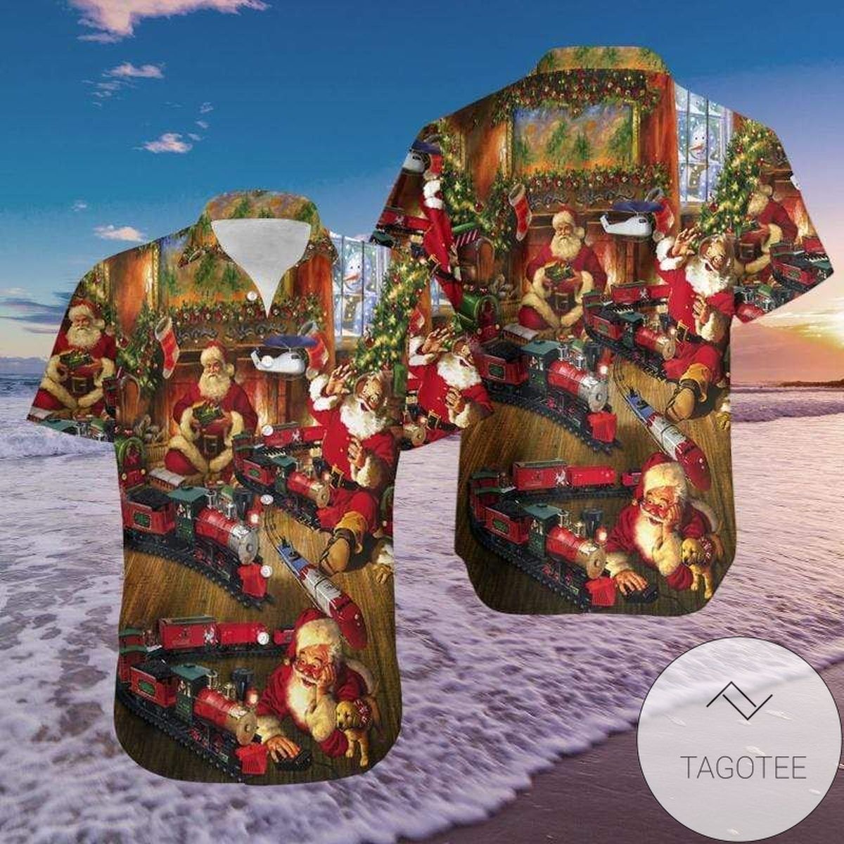 Check Out This Awesome Funny Relaxing Santa Claus At The Beach Hawaiian Aloha Shirts