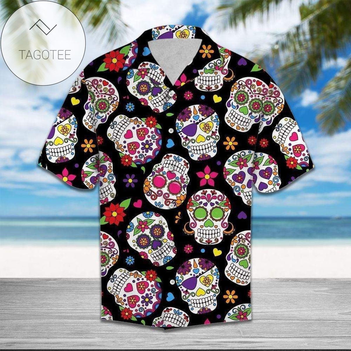 Check Out This Awesome Sugar Skull Tropical Full Authentic Hawaiian Shirt 2022s