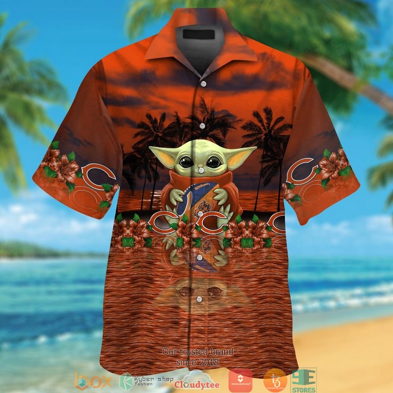 Chicago Bears Baby Yoda Coconut ocean Hawaiian Shirt