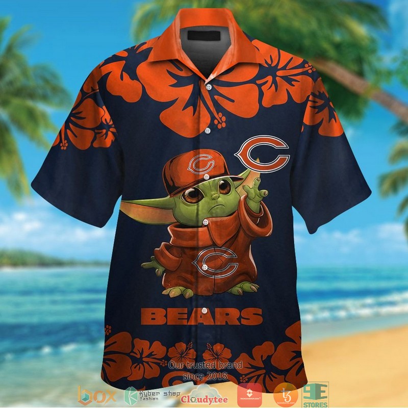 Chicago Bears Baby Yoda Orange Hibiscus Hawaiian Shirt, short