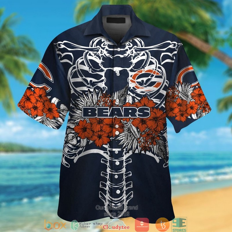 Chicago Bears backbone Hibiscus Hawaiian Shirt, short