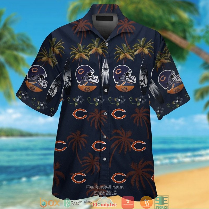 Chicago Bears backbone Hibiscus Hawaiian Shirt, short