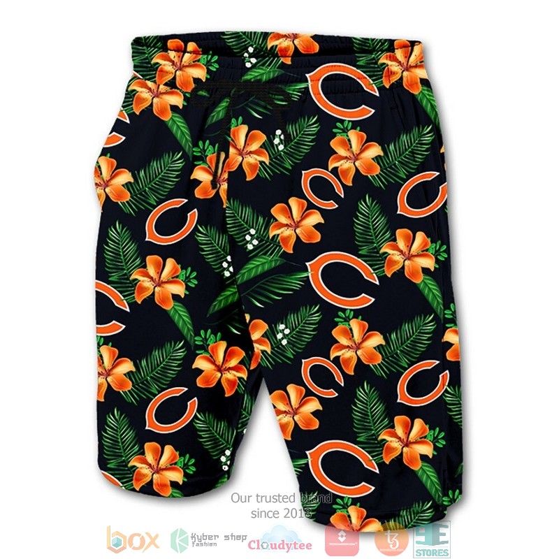 Chicago Bears Leaf Hibiscus Hawaiian Shirt, short