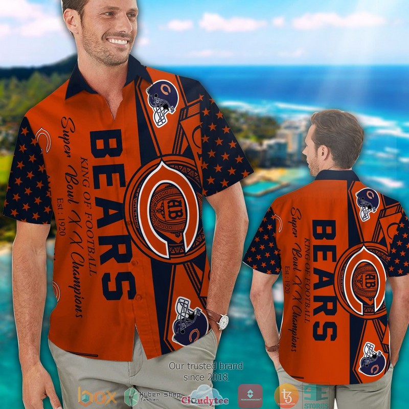 Chicago Bears Leaf hibiscus square pattern Hawaiian Shirt, short