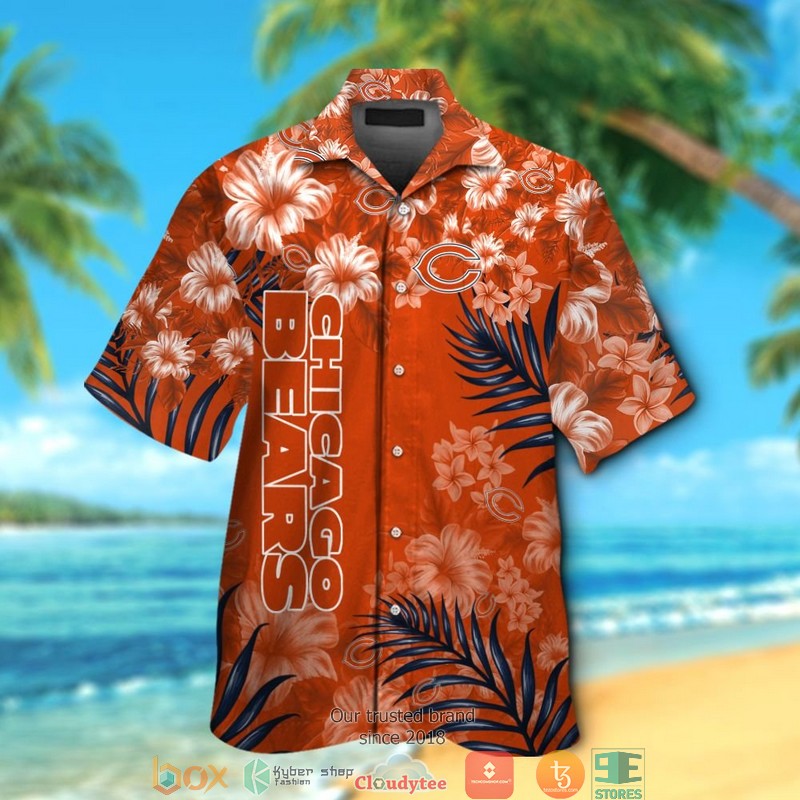 Chicago Bears leaf hibiscus pattern Hawaiian Shirt, short