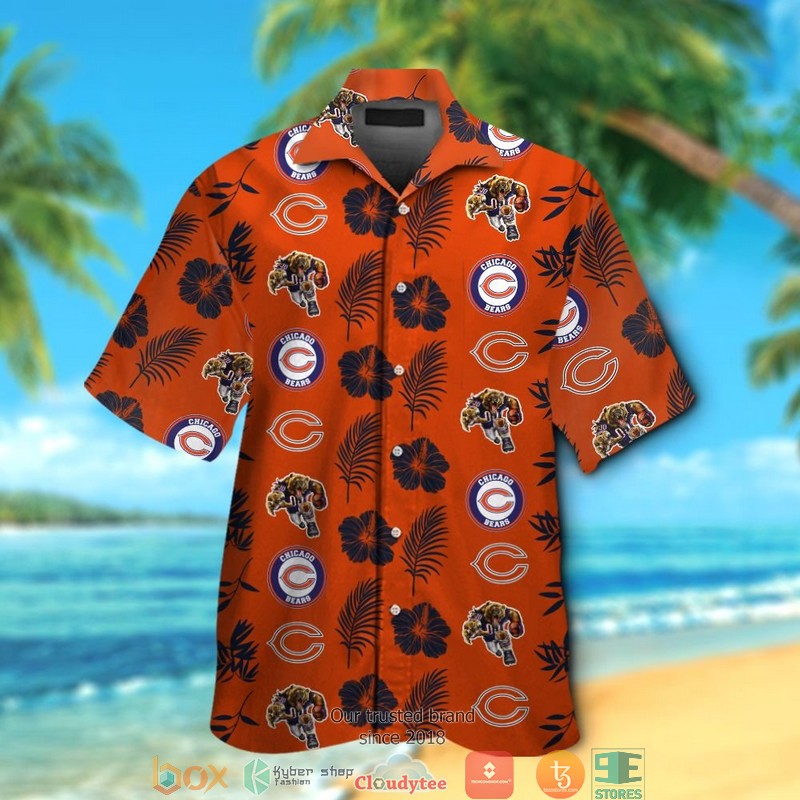 Chicago Bears Leaf Hibiscus Hawaiian Shirt, short