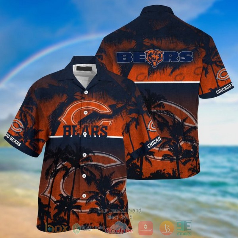 Chicago Bears Orange Hibiscus Hawaiian shirt, short