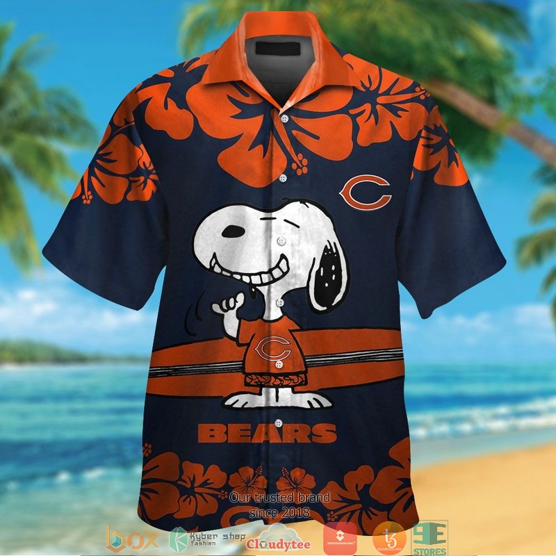 Chicago Bears Snoopy Orange Hibiscus Hawaiian Shirt, short