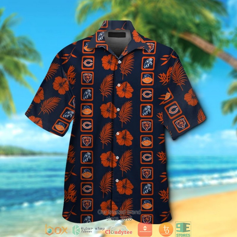 Chicago Bears Snoopy Orange Hibiscus Hawaiian Shirt, short