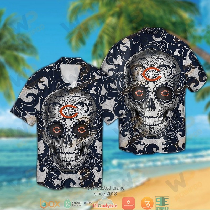 Chicago Bears Sugar Skull Navy Hawaiian Shirt