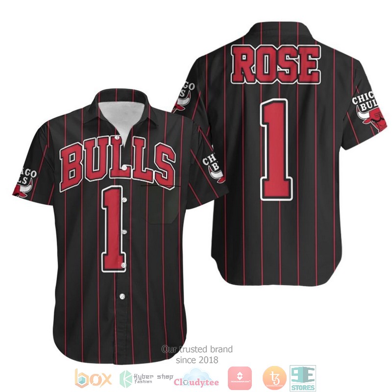 Chicago Bulls Derrick Rose 1 Nba Throwback Red Stripes Black Jersey Inspired Hawaiian Shirt