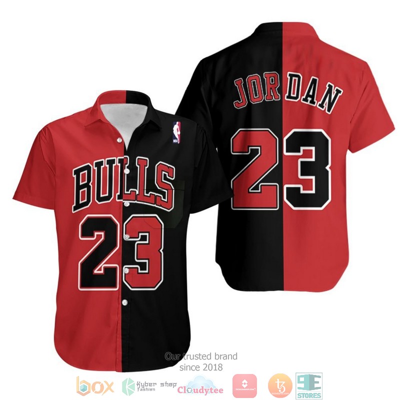 Chicago Bulls Michael Jordan 23 Nba Throwback Split Edition Red Black Jersey Inspired Style Hawaiian Shirt