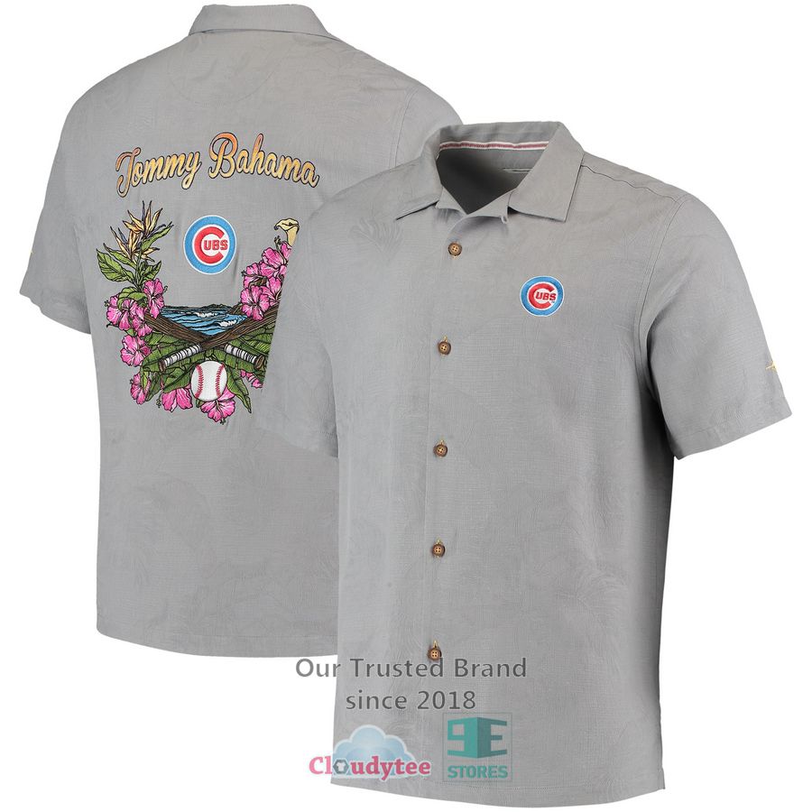 Chicago Cubs Tommy Bahama Bay Back Panel Gray Hawaiian Shirt