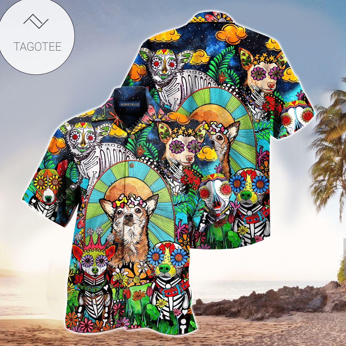 Chihuahua Beach Cool For Men And Women Graphic Print Short Sleeve Hawaiian Casual Shirt