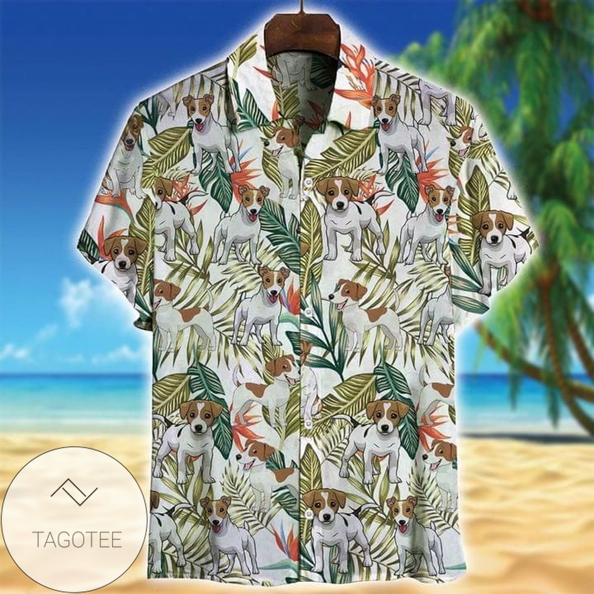 Chihuahua Dog Lover Tropical Print Short Sleeve Hawaiian Casual Shirt