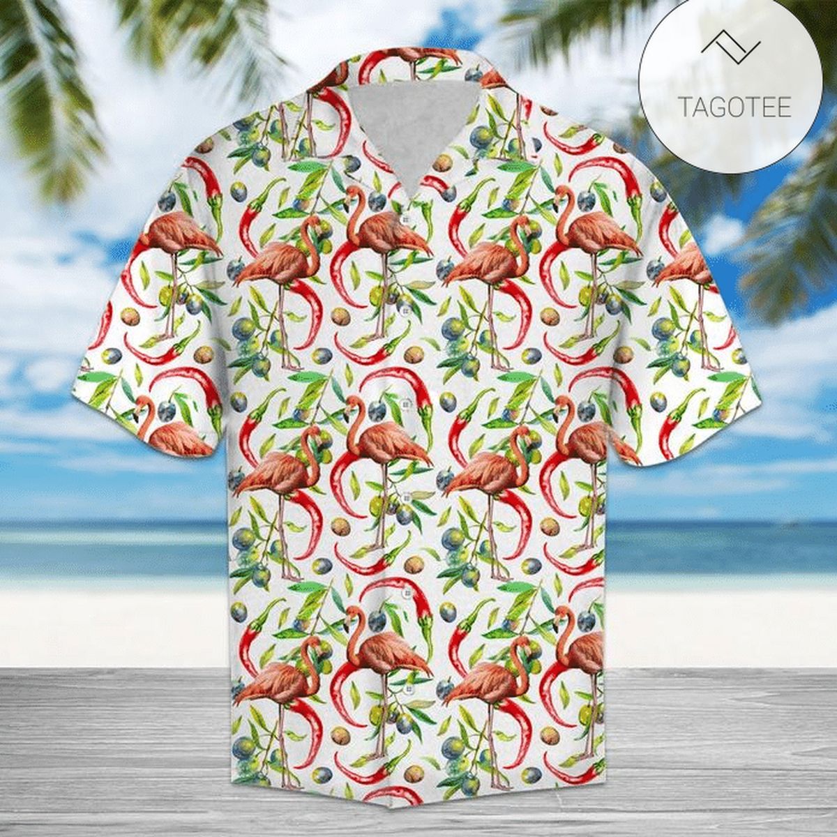 Chili Peppers And Shark Tropical Polyester Hawaiian Shirt