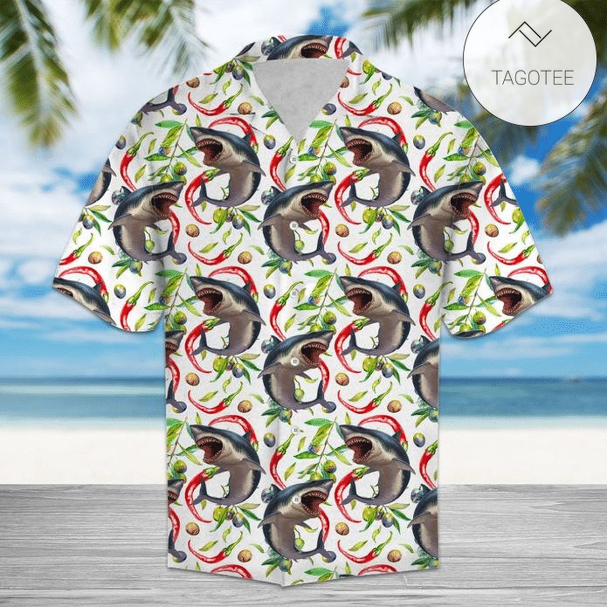 Chili Peppers And Flamingo Tropical Polyester Hawaiian Shirt