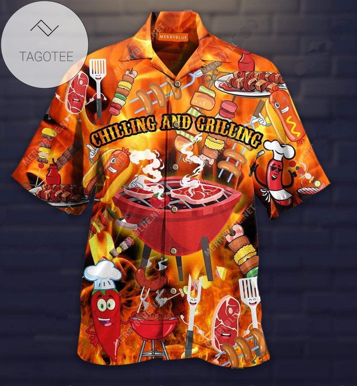 Chili Peppers And Shark Tropical Polyester Hawaiian Shirt