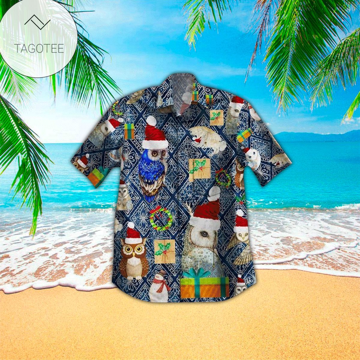 Christmas Owl Mens Hawaiian Shirt Owl Button Up Shirt