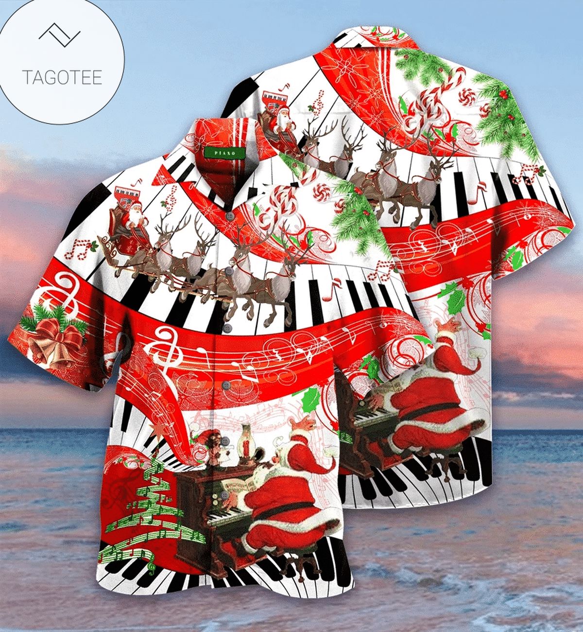 Christmas Santa Claus With Flamingo Funny 3D Print Polyester Hawaiian Aloha Shirts