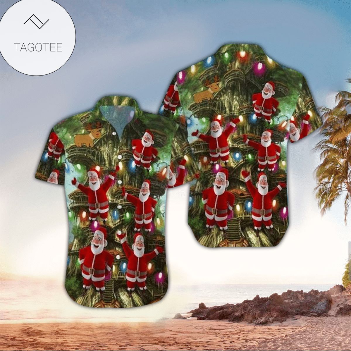 Christmas Santa Claus All Over Print Summer Short Sleeve Hawaiian Beach Shirt