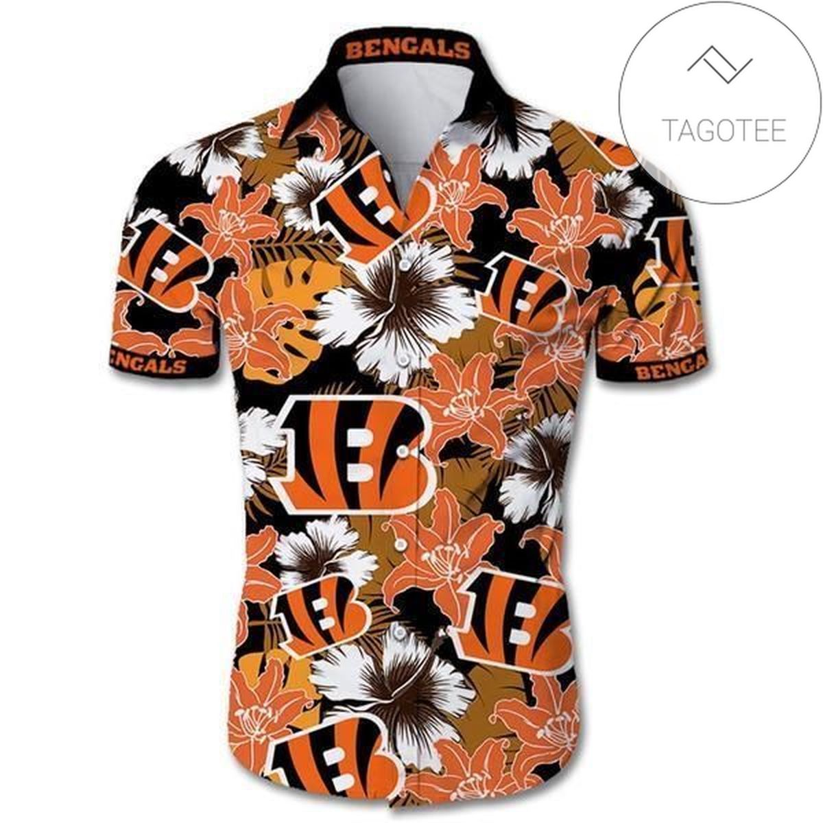 Cincinnati Bengals Hawaiian 3d Shirt Floral Button Up Slim Fit Body- Nfl