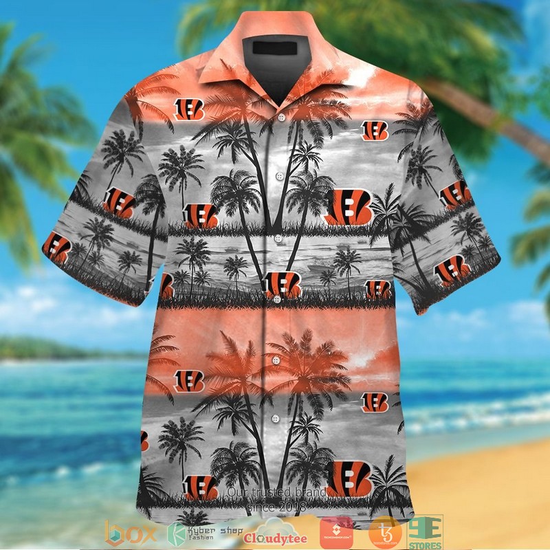 Cincinnati Bengals coconut island grey orange Hawaiian shirt, short