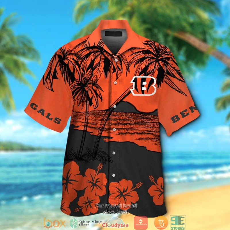 Cincinnati Bengals coconut island hibiscus orange Hawaiian shirt, short