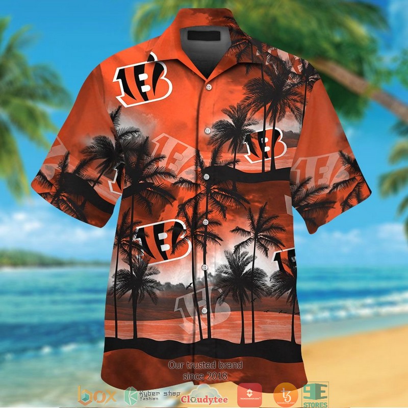 Cincinnati Bengals coconut island hibiscus orange Hawaiian shirt, short