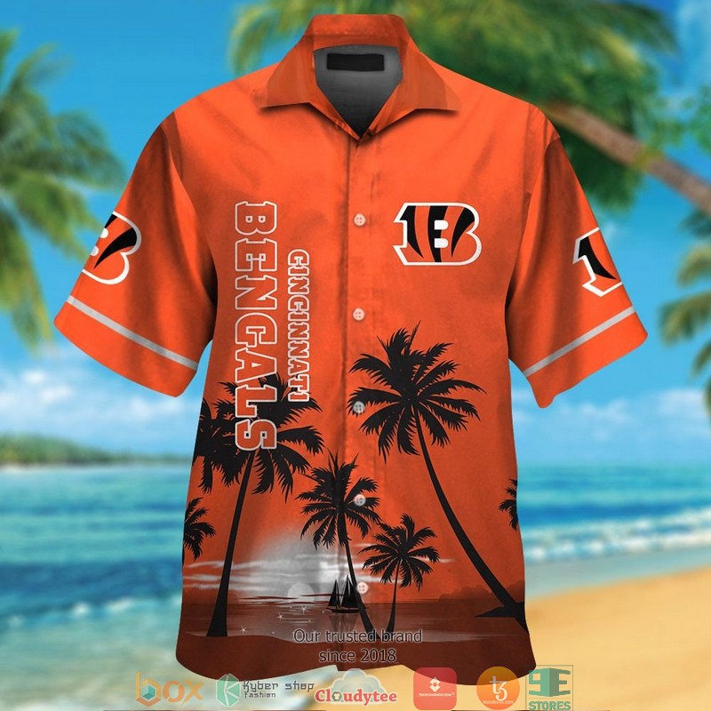 Cincinnati Bengals coconut island waves orange Hawaiian shirt, short