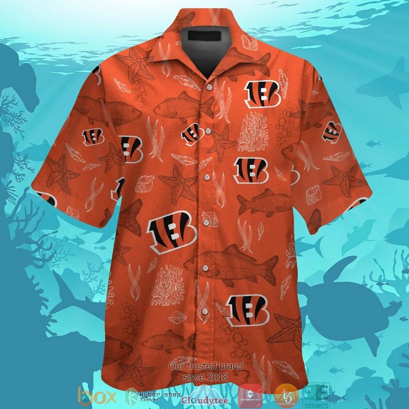 Cincinnati Bengals hibiscus flower line Hawaiian Shirt, short