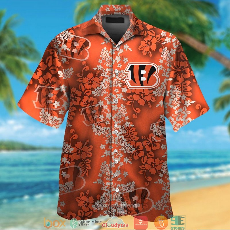 Cincinnati Bengals hibiscus leaf coconut square pattern Hawaiian shirt, short