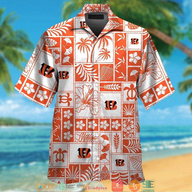 Cincinnati Bengals hibiscus pattern orange Hawaiian shirt, short