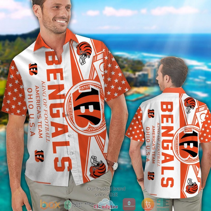 Cincinnati Bengals leaf hibiscus orange Hawaiian shirt, short