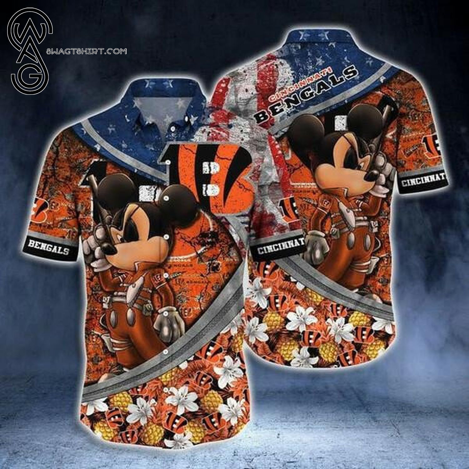 Cincinnati Bengals And Mickey Mouse All Over Print Hawaiian Shirt