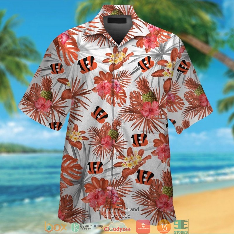 Cincinnati Bengals Orange coconut white Hawaiian shirt, short