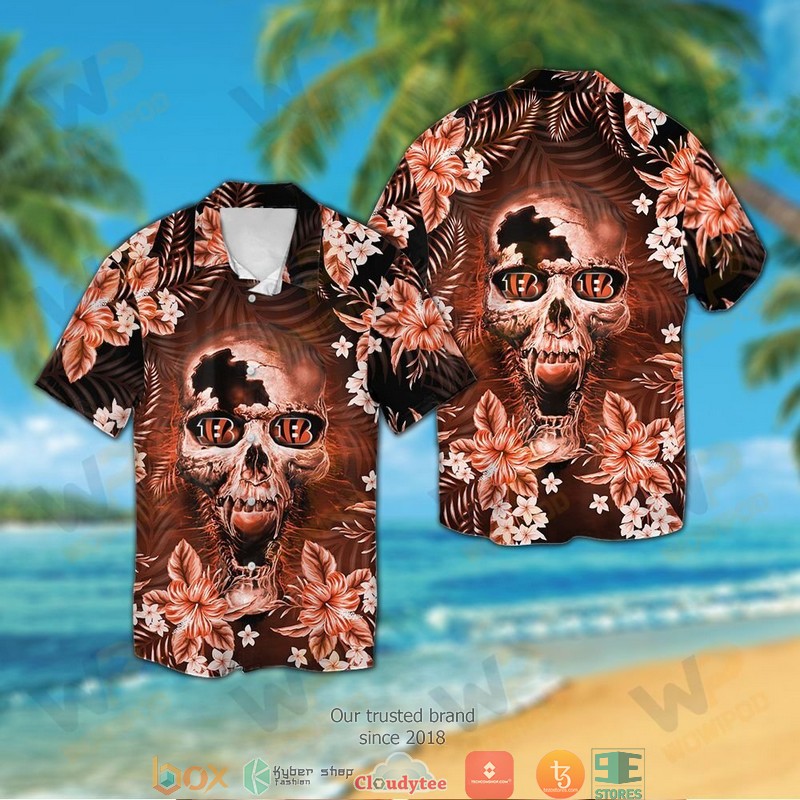 Cincinnati Bengals Small Sugar Skull Hawaiian shirt, short