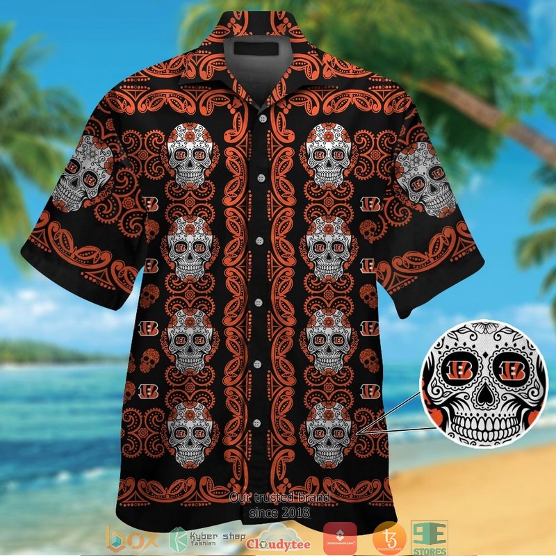 Cincinnati Bengals Orange Grey pattern Hawaiian shirt, short