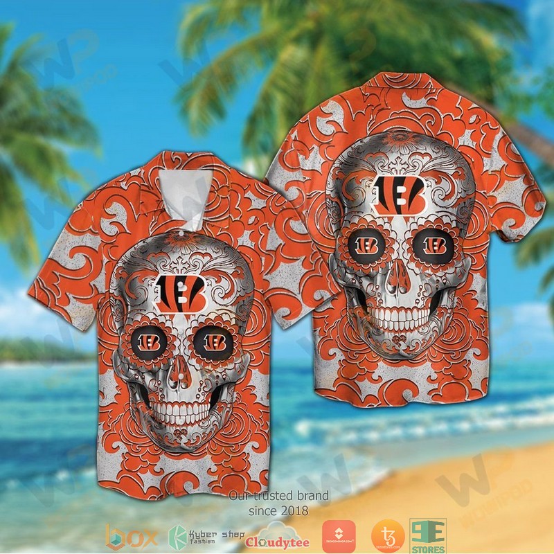 Cincinnati Bengals Sugar Skull Orange Hawaiian Shirt