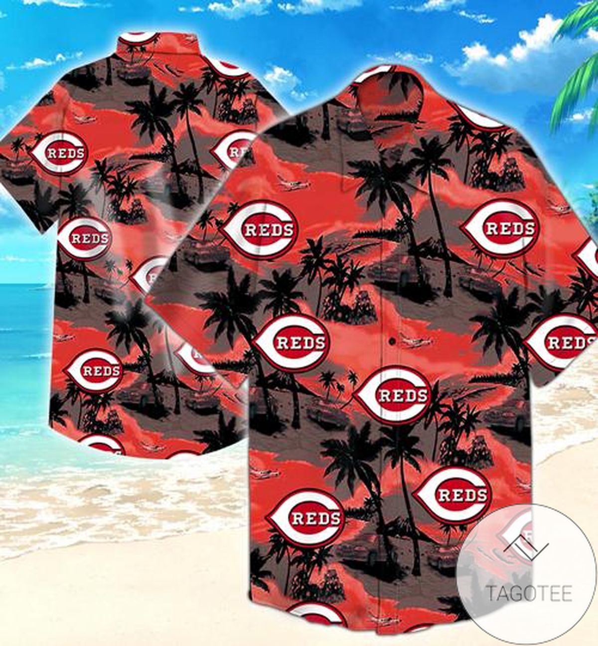 Cincinnati Reds Logo Tropical Leaves Hawaiian Shirt