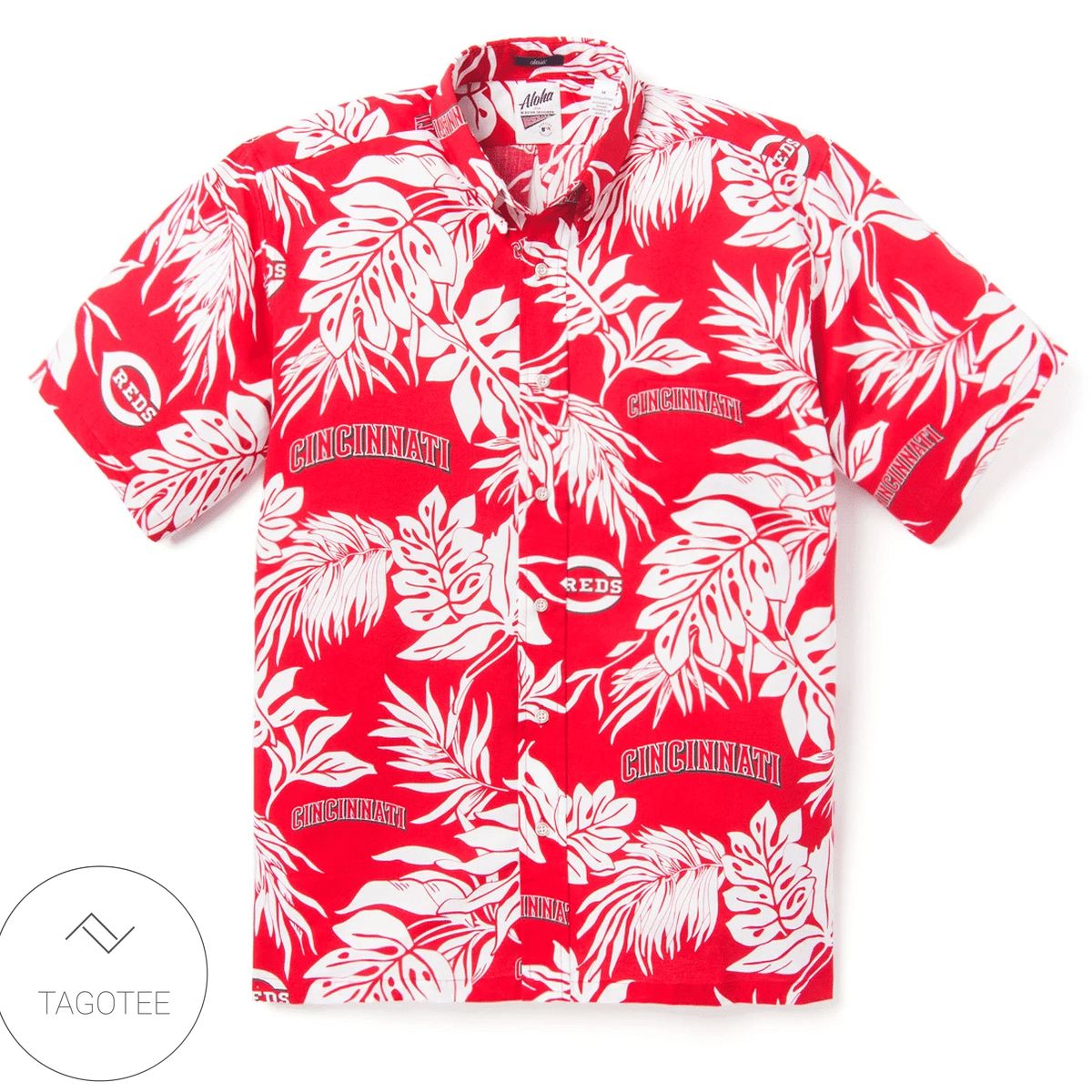 Cincinnati Reds Logo Tropical Leaves Hawaiian Shirt