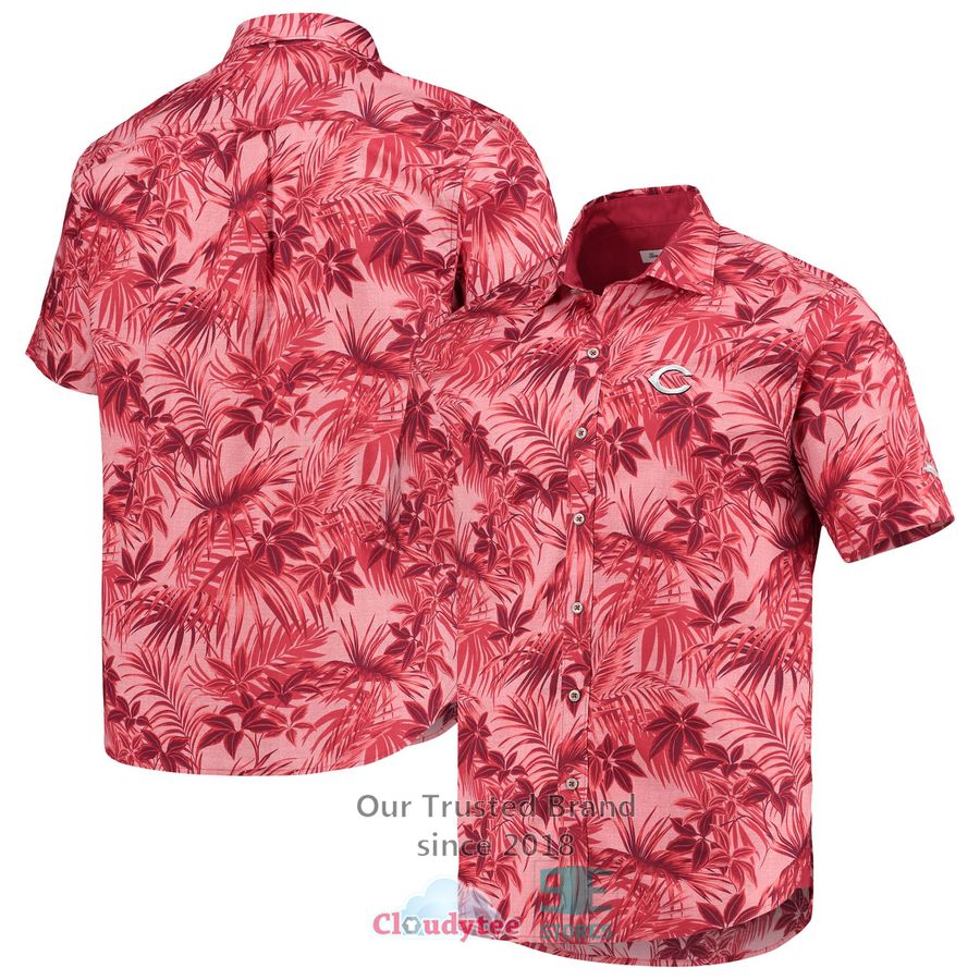 Cincinnati Reds Tommy Bahama Sport Reign Forest Fronds Red Hawaiian Shirt