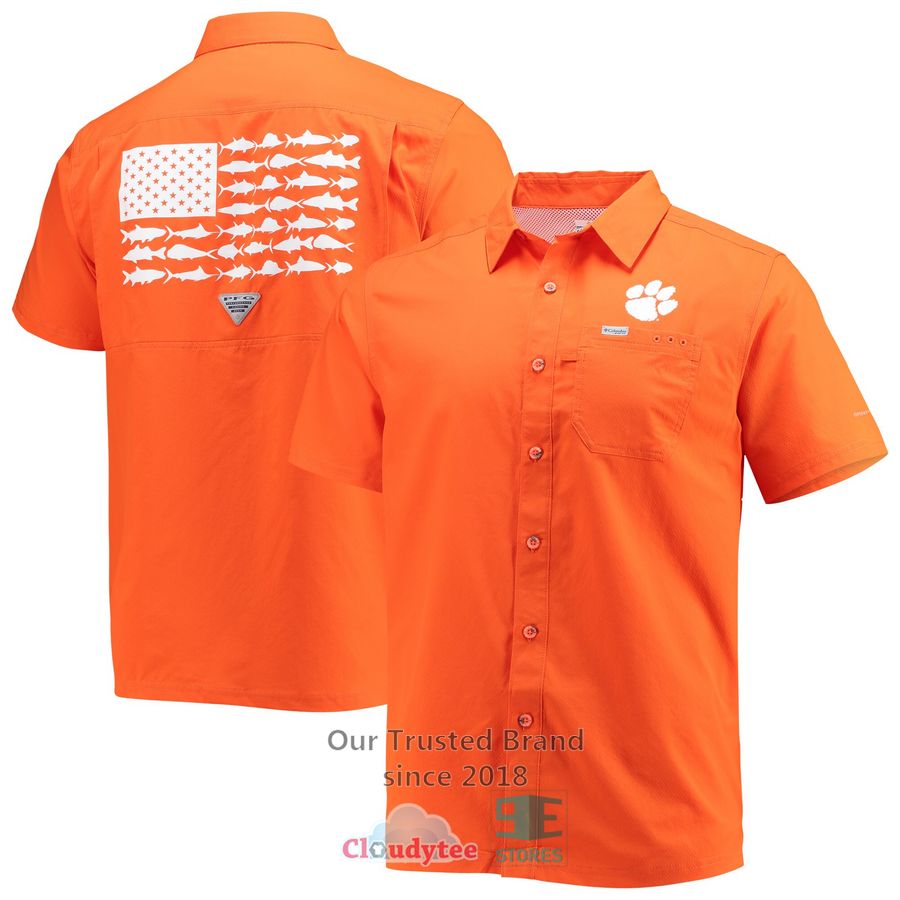 Clemson Tigers Columbia Super Slack Tide Orange Hawaiian Shirt