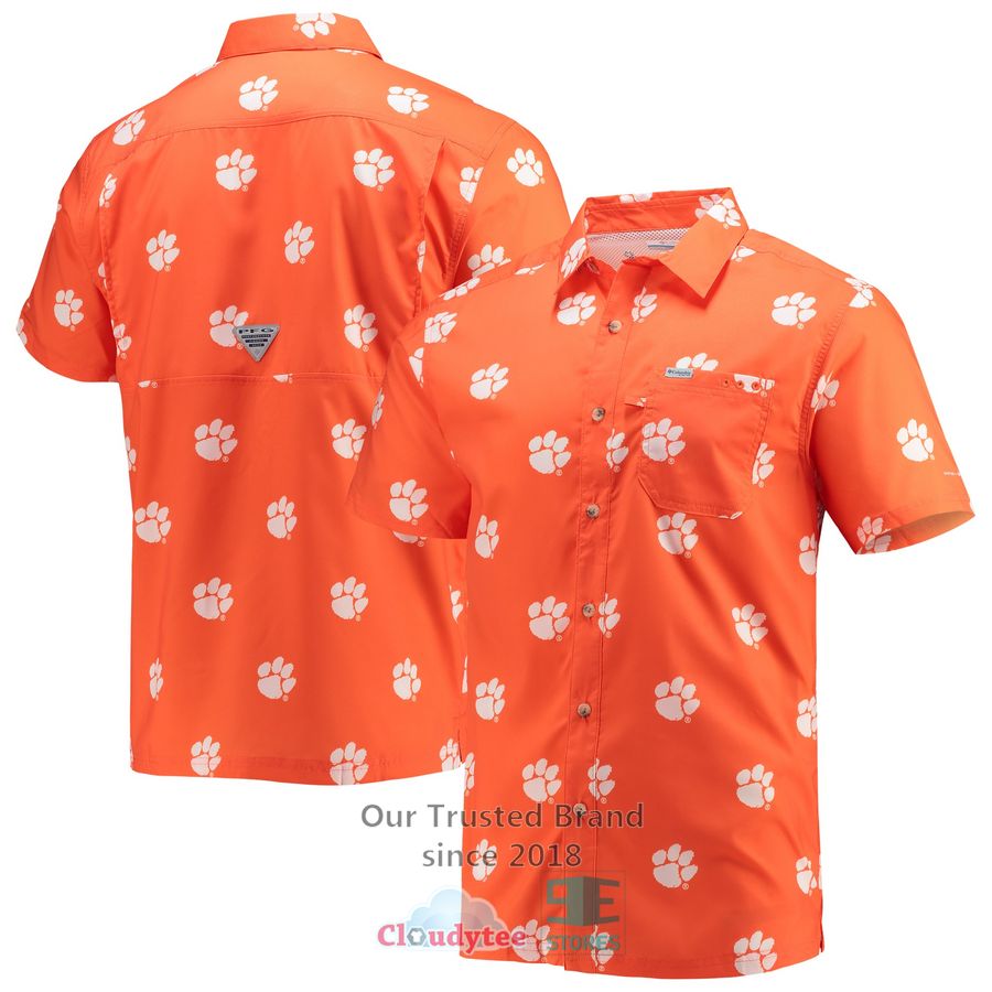 Clemson Tigers Columbia Super Slack Tide Orange Hawaiian Shirt