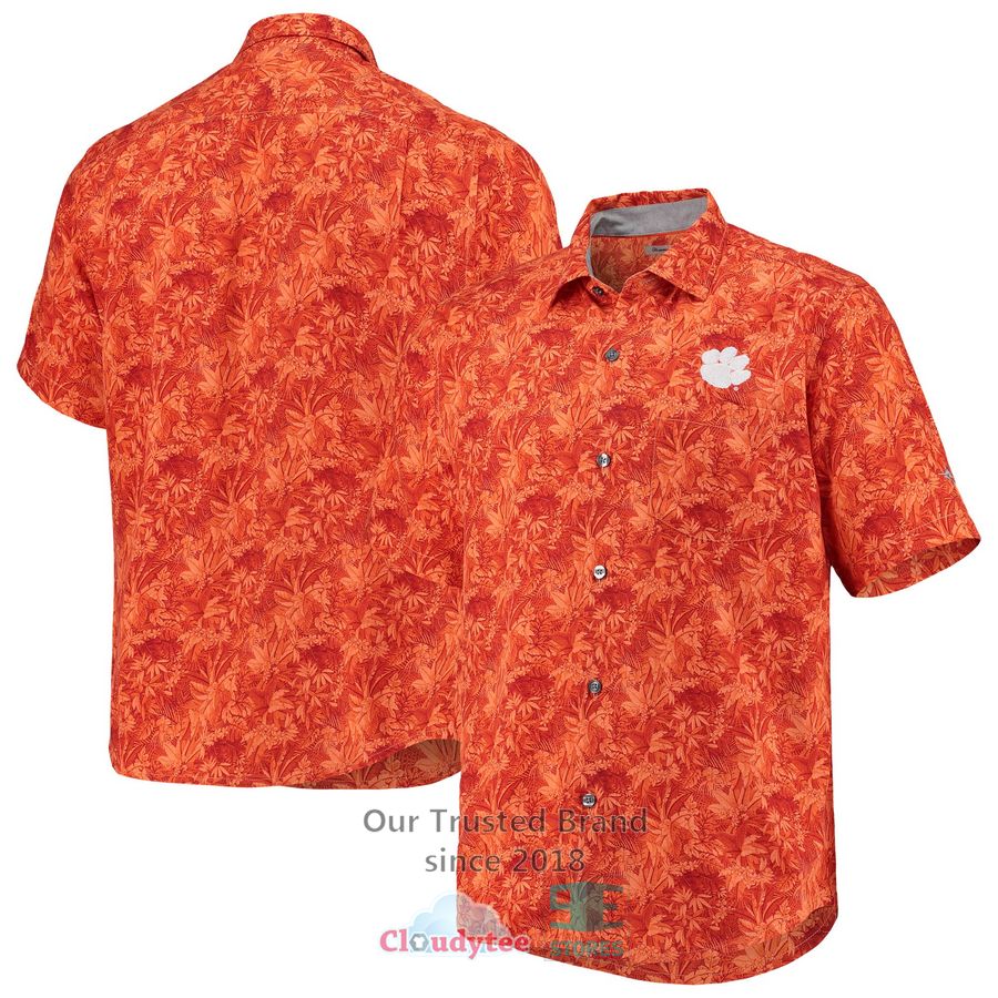 Clemson Tigers Tommy Bahama Sport Jungle Shade Camp Orange Hawaiian Shirt