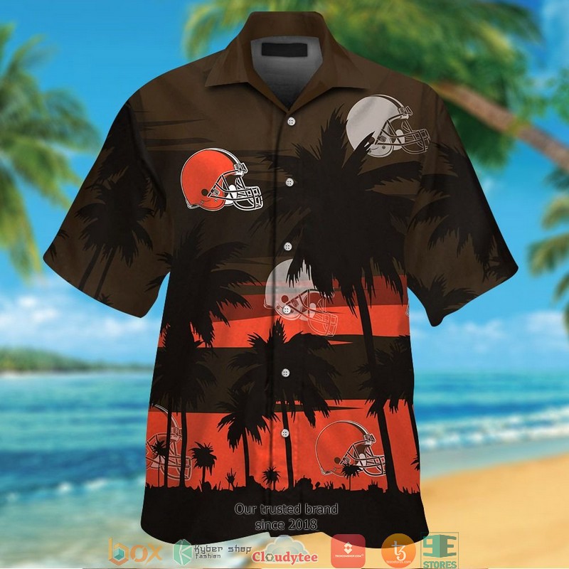 Cleveland Browns Black Coconut island Orange Hawaiian Shirt, short